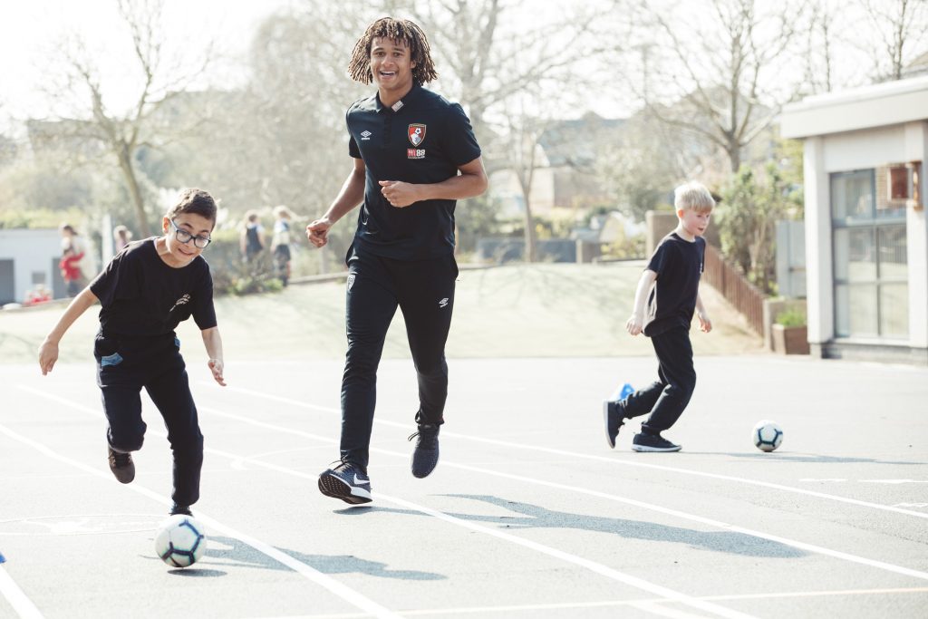 image of Nathan Ake taking part in Primary Stars at Pokesdown Primary School
