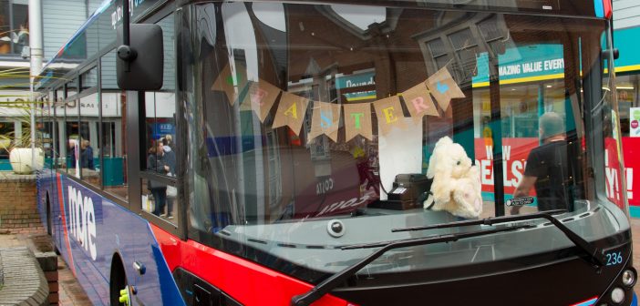 image of morebus bus set up for easter activities