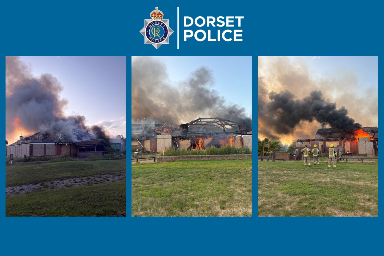 images of a suspected arson at dudsbury golf club in east dorset